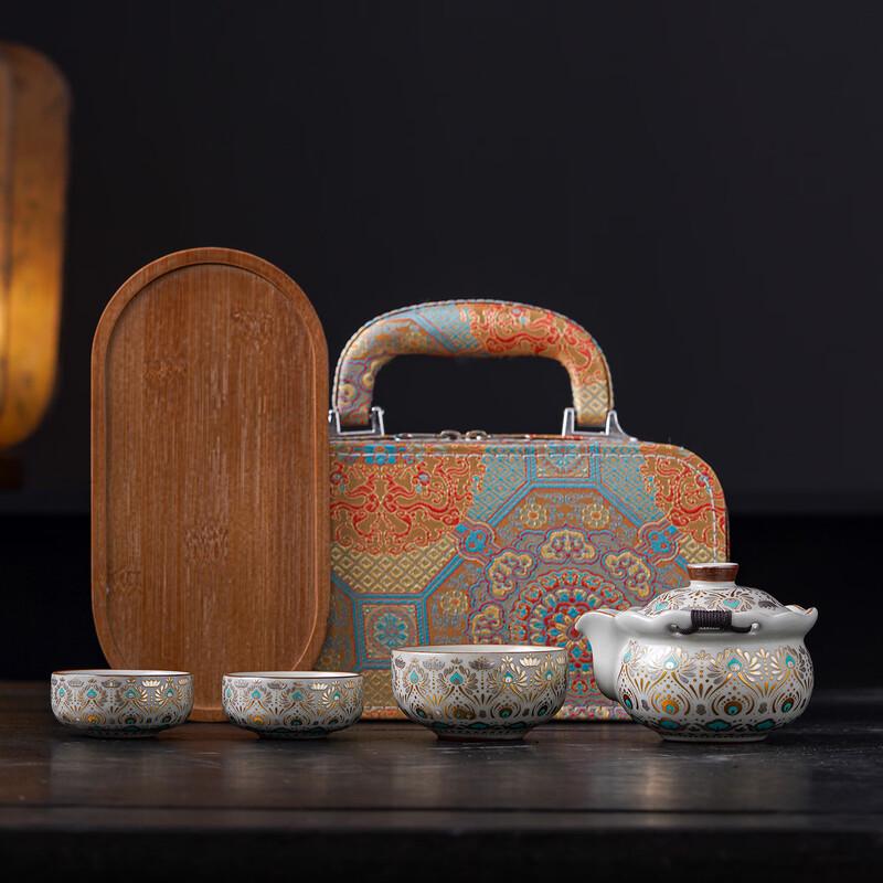 Dunhuang Gold & Silver Inlay Ceramic Travel Tea Set
