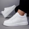 Men's White 8CM Height-Increasing Round Toe Microfiber Lace-up Casual Shoes with Thick Sole