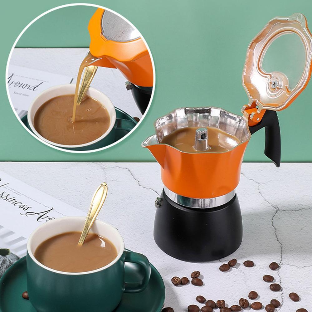 Aluminum Italian Coffee Maker Visible Flip Glass Lid Stovetop Espresso Maker Moka Pot Camp Use