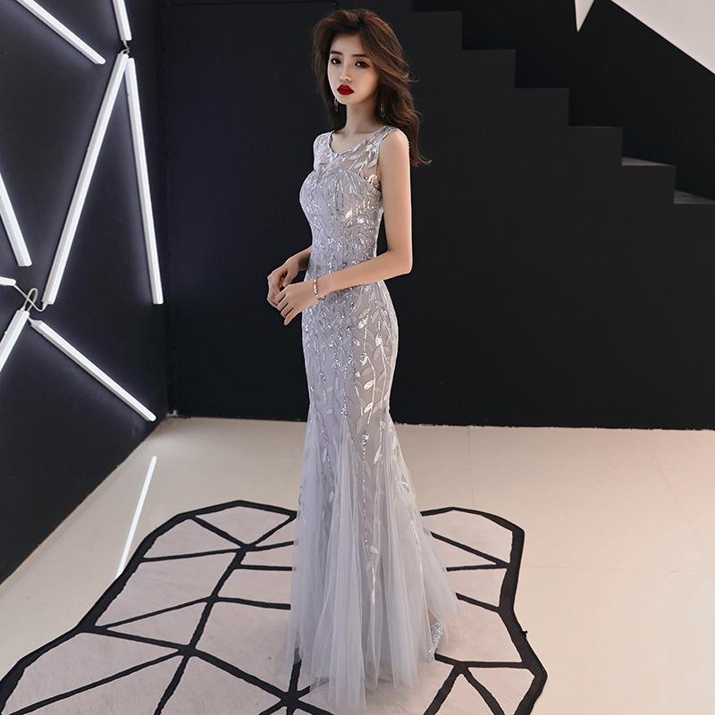 Banquet evening dress women's 1011 new noble celebrity temperament long slim fishtail host dress dress