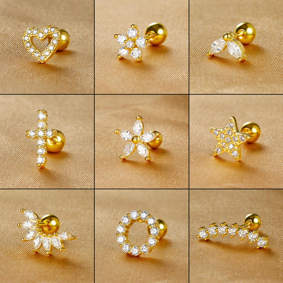 1 Stück Edelstahl Mond Kreuz Kleine Ohrstecker Winziger Zirkonia Ohrläppchen Tragus Helix Knorpel Piercing Ohrring Schmuck