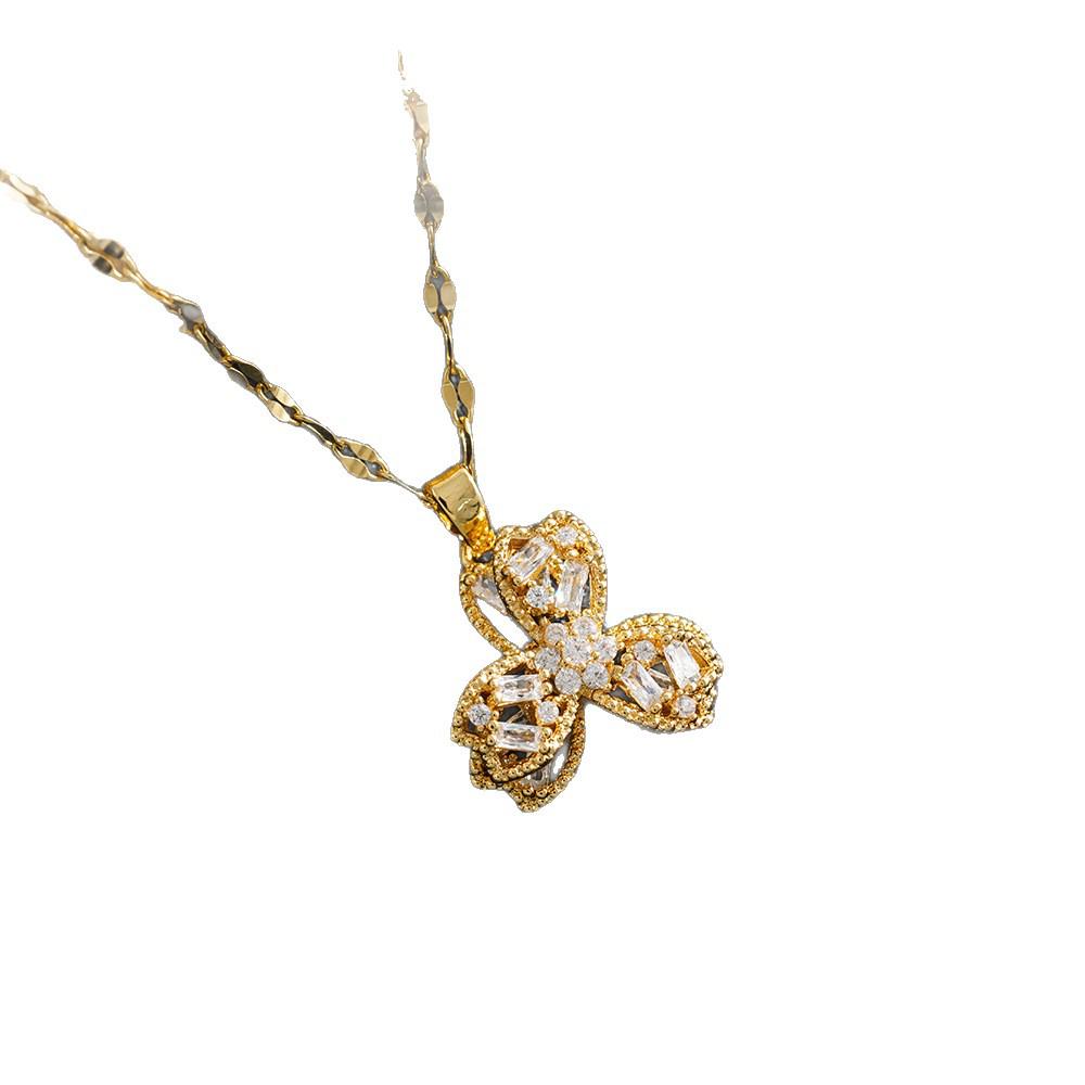 Elegant Hollow Butterfly Zircon Necklace - Women's Copper Clavicle Chain Pendant
