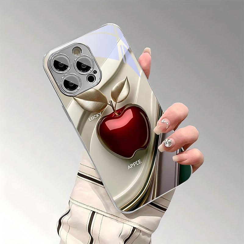 Gem Lucky Red Fruit Electroplated Silver Phone Case For iPhone 18 17Air 17 16 15 14 13 12 11 Pro Max Plus 16E XR 7 8 Glass Cover