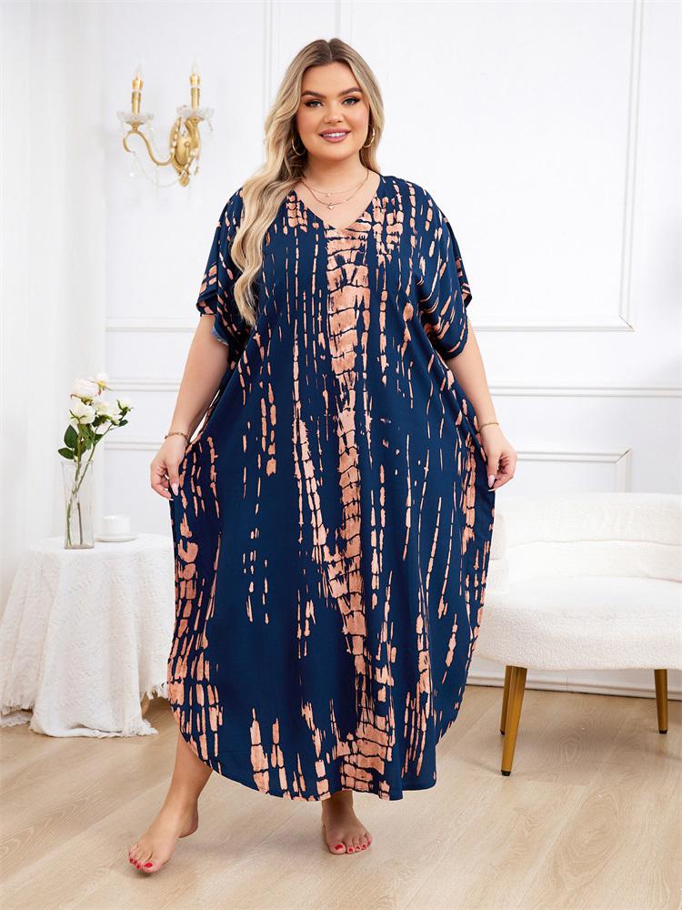 

EDOLYNSA 2024, повседневная пляжная одежда, купальник, накидка в полоску, с принтом тай-дай, кафтан больших размеров, женское летнее богемное пляжное платье с v-образным вырезом и разрезом по бокам One Size темно-синий