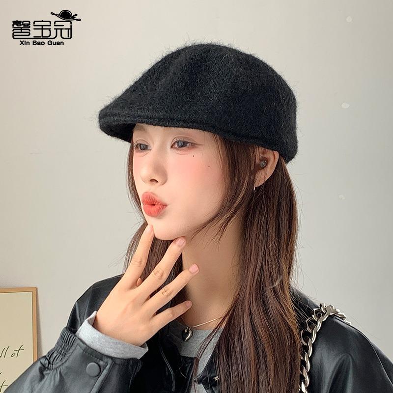 Wind beret anti-wear high-end fashion forward hat autumn and winter versatile face small knitted painter hat