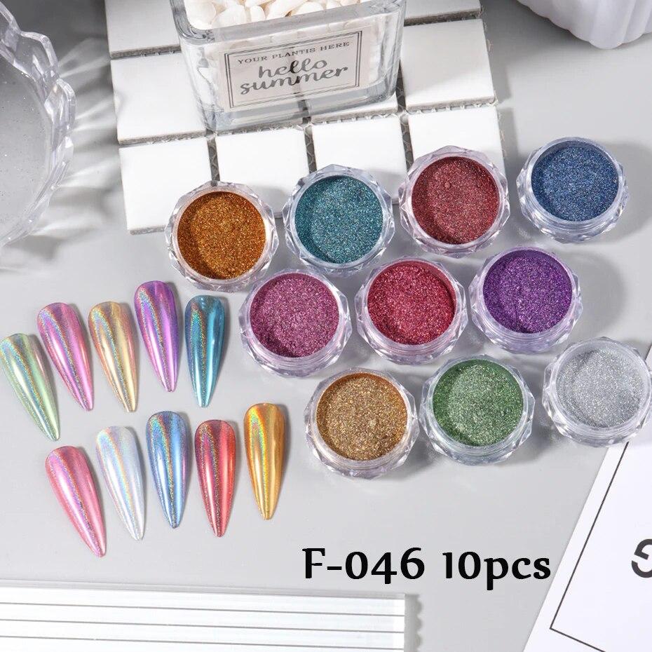 12ks Aurora Neon Shimmer Třpytivý Ledový Svalový Nehtový Pigmentový Púder Jemný Chromový Vpilovací Prach Zrcadlový Lak Dekorace