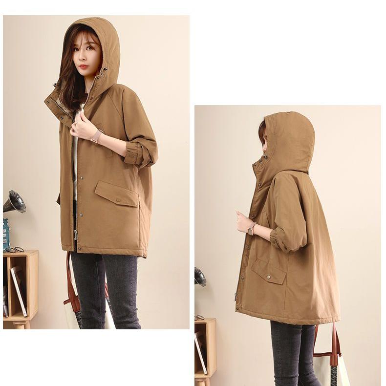 Lässiger, lockerer, warmer Damen-Wintermantel mit Kapuze und dickem Fleece-Futter