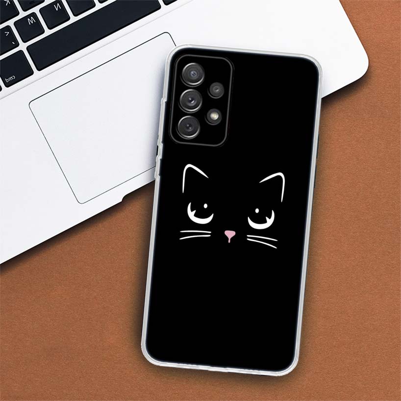 Black Cat Cartoon Cute Phone Case For Samsung Galaxy A55 A54 A53 A52 A15 A14 A13 A12 A35 A34 A33 A32 A25 A24 A23 A22 A04S A03S A
