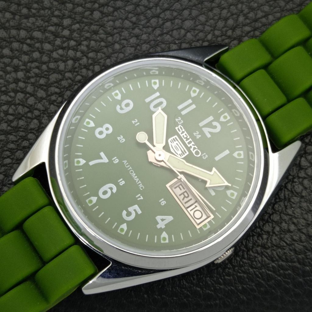VINTAGE SEIKO 5 AUTOMATIC 6309A REFURBISHED JAPAN MENS GREEN WATCH a441690-1 Sk-a441690