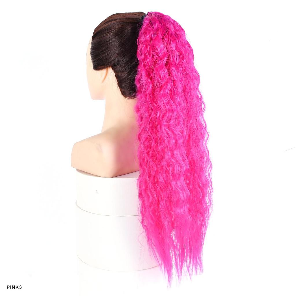 Ponytail Long Kinky Curly Hair Ribbon Ponytail Extension Rainbow Colorful Ombre Color Ponytails