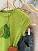 Women's 2025 Summer Slimming Printed Round Neck T-Shirt with Straight Shoulder Design and Short Sleeves