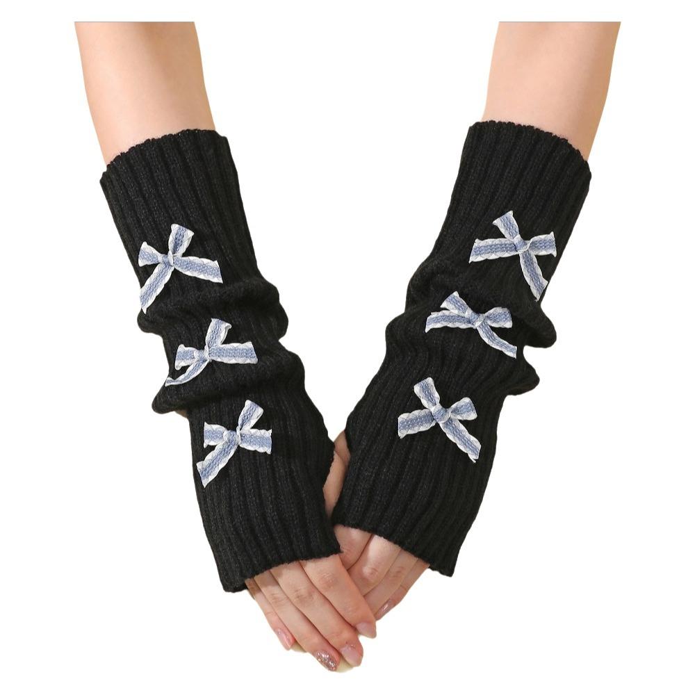 Soft Knitted Bow Arm Warmers Long Knit Sleeve Cover Y2K Y2K Fingerless Gloves  Girl