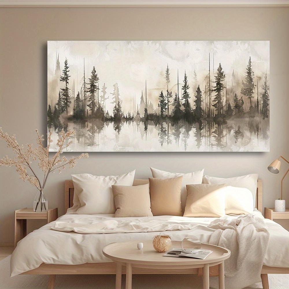 Misty Pines Modern Abstract Canvas Wall Art Frameless Landscape Painting with High-Quality Print Home Decor Landscape Decor Art 20X40CM No Framed