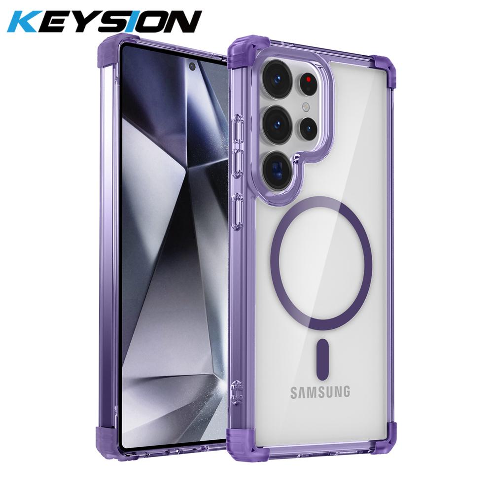 

KEYSION Прозрачный противоударный чехол MagSafe для Samsung Galaxy S25 Ultra 5G Магнитная беспроводная зарядка Прозрачный чехол для телефона for Galaxy S25 Ultra фиолетовый