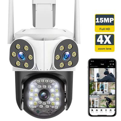 LS VISION Telecamera WiFi esterna EU 8K 15MP con rilevamento del movimento, tre schermi con lenti, zoom 4X, telecamera di sorveglianza CCTV con protezione di sicurezza PTZ