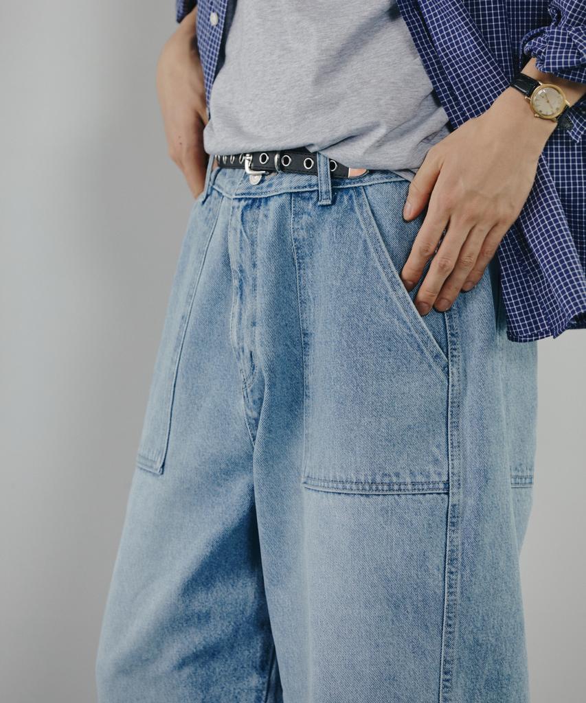 Modenaleudeo Work Pocket Balloon Denim Pants (Light Blue)