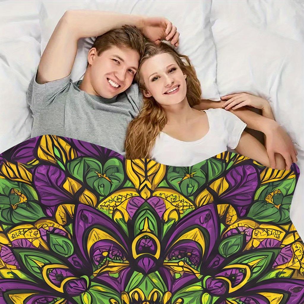 1pc Vibrant Abstract Floral Pattern Throw Blanket - Soft Flannel All-Season Warmth, Mixed Colors, Contemporary Geometric Design