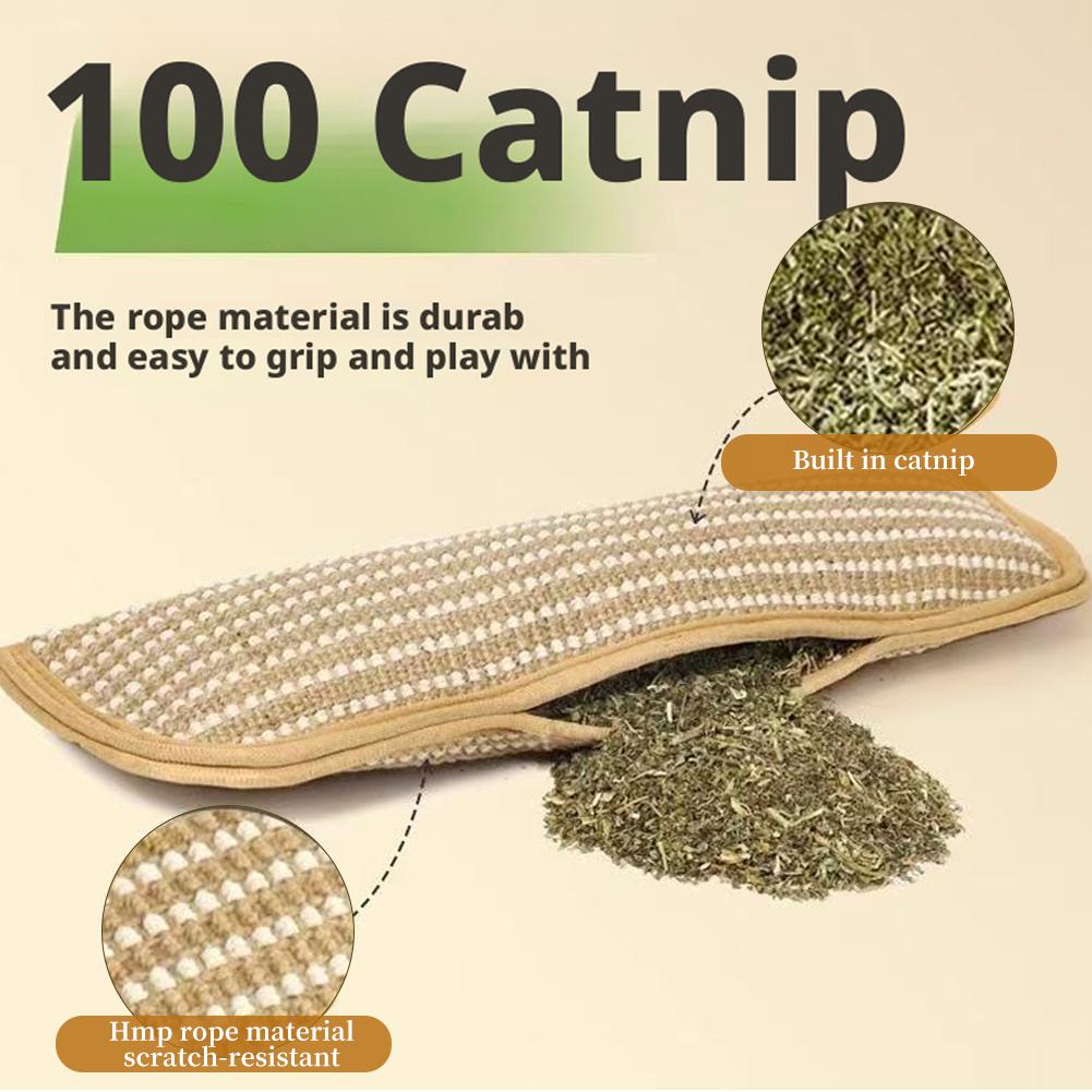 Catnip Chew Pillow with Jute Texture: Soothing Cat Toy for Dental Health, Scratching & Boredom Relief - Self-Play Cuddle Pad