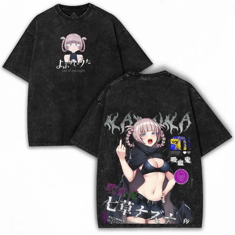 

Hot Call of The Night Nazuna Unisexga Graphic Print TShirt Unisex Women Retro Washed Harajuku Oversized Casual Cotton Summer New Tee S