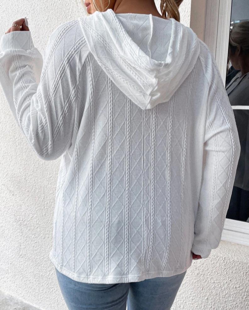2024 Women's Casual Plus Size Jacquard Hooded Sweatshirt - Autumn/Winter Collection