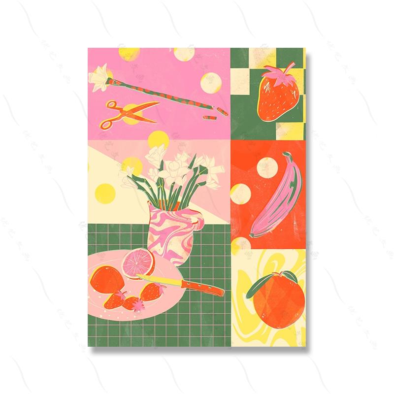 Plakaty i wydruki Nordic Girl Abstrakcyjna sztuka ścienna Malowanie na płótnie Kolorowy obraz z kreskówek do dekoracji ścian salonu