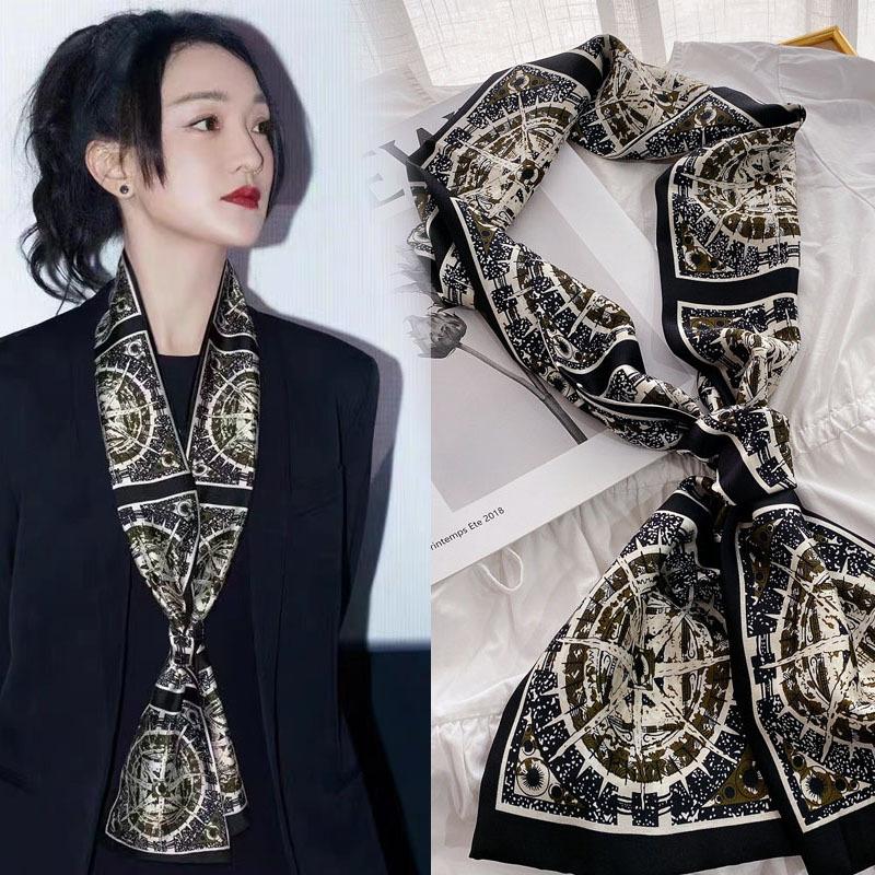 Luxury Design Women Summer Long Silk Scarf Hair Headband Foulard Skinny Bag Scarves Neckerchief Lady Shirt Decorative Streamers
