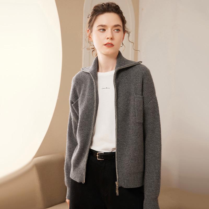 Women's Cashmere Knit Long Sleeve Cardigan - Fashionable, Versatile Lapel Thick Sweater for Autumn & Winter