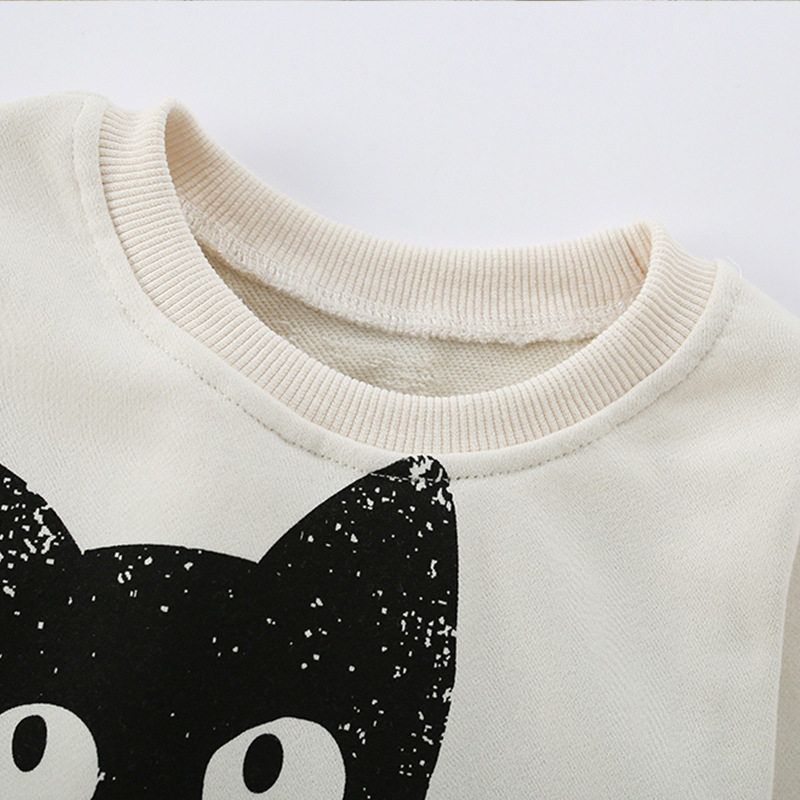 Girls' Off-White Cat Sweatshirt, Spring and Autumn 2025 New Style, Stylish Baby Girl Top, Autumn Clothing, Children's Pullover
