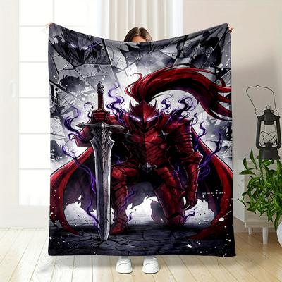 "Dark Red Knight with Sword Anime Design Blanket Flannel Blanket for Bedroom, Living Room, Sofa, and Nap Sofas"