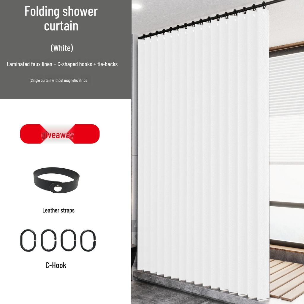 Vattentätt Vikbart Duschdraperi för Toaletter och Badrum, Stansfri Imitation Linne Avdelare.
