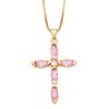 FLOLA Simple Pink Crystal Cross Necklaces for Women Gold Plated Box Chain Amulet Necklaces Christian Jewelry nkeb194