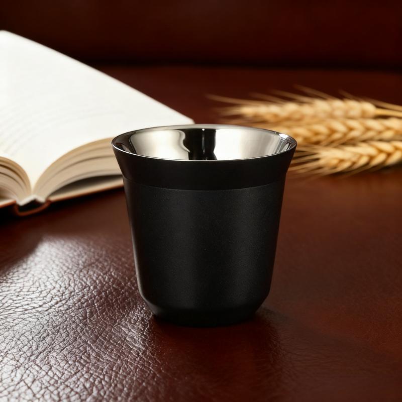 

80ml Espresso Mugs Small Wine Glass 304 Stainless Steel Coffee Cups Double Wall Heat Insulated Capsule Cup Dishwasher Safe cup чорний