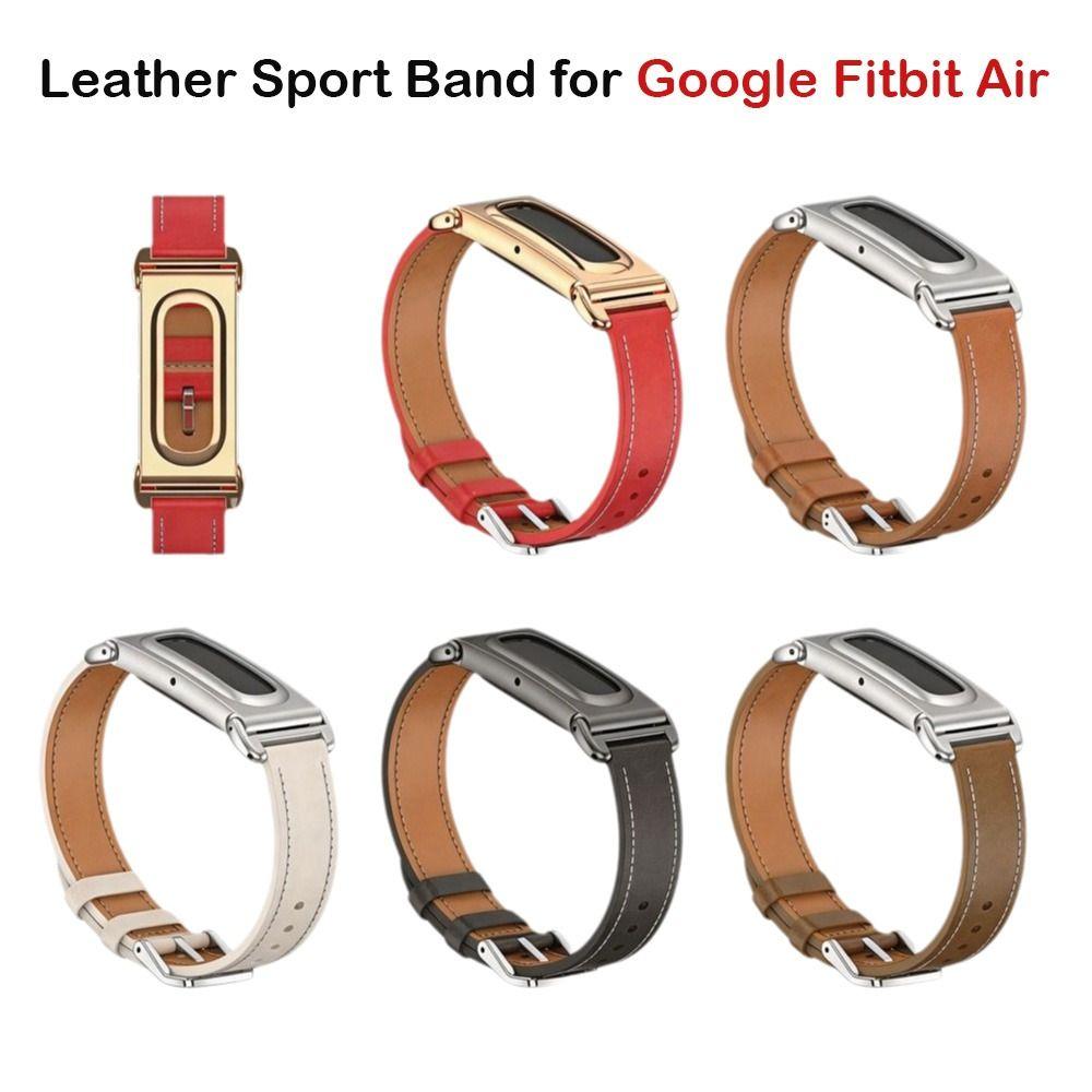 Leather Fitness Tracker Strap Metal Case Replacement Wristband for Google Fitbit Air for Men Women