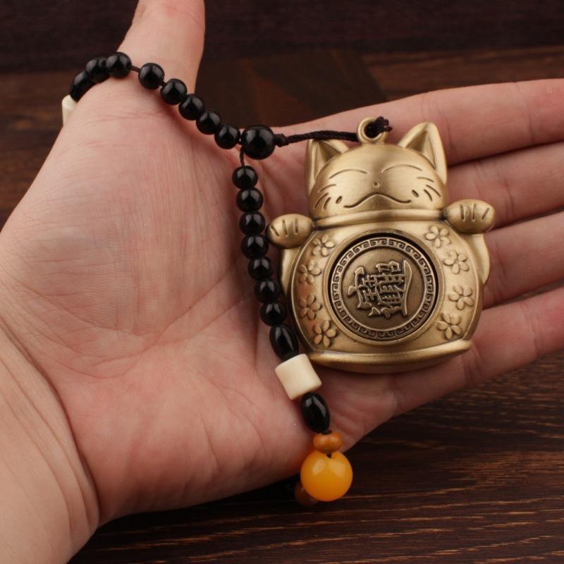 Brass Cat Handheld Ornament Rotating Lucky Pendant Plaything Birthday Gift Small Decoration Metal Craft