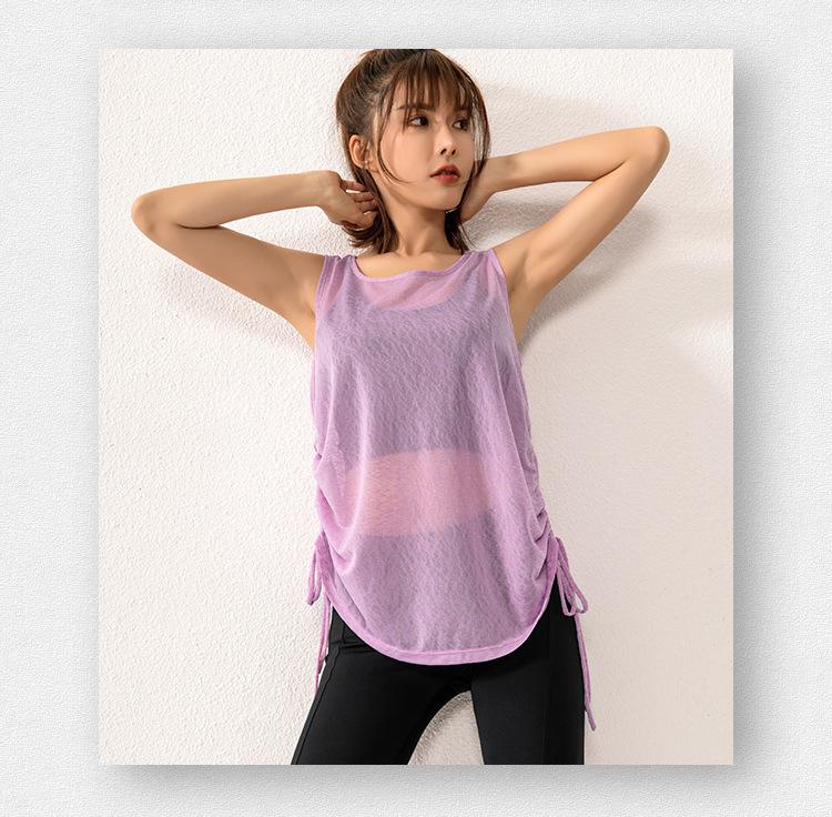 Women's Sleeveless Drawstring Yoga Top - Summer Floral Sport Vest