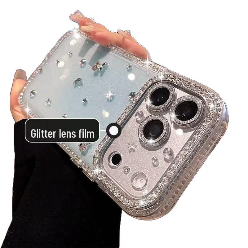 Doppelseitige Strass-Glitzer-Hülle mit Vollabdeckungs-Linsenfolie für iPhone 17 Pro Max, 16 Pro, 15 Pro
