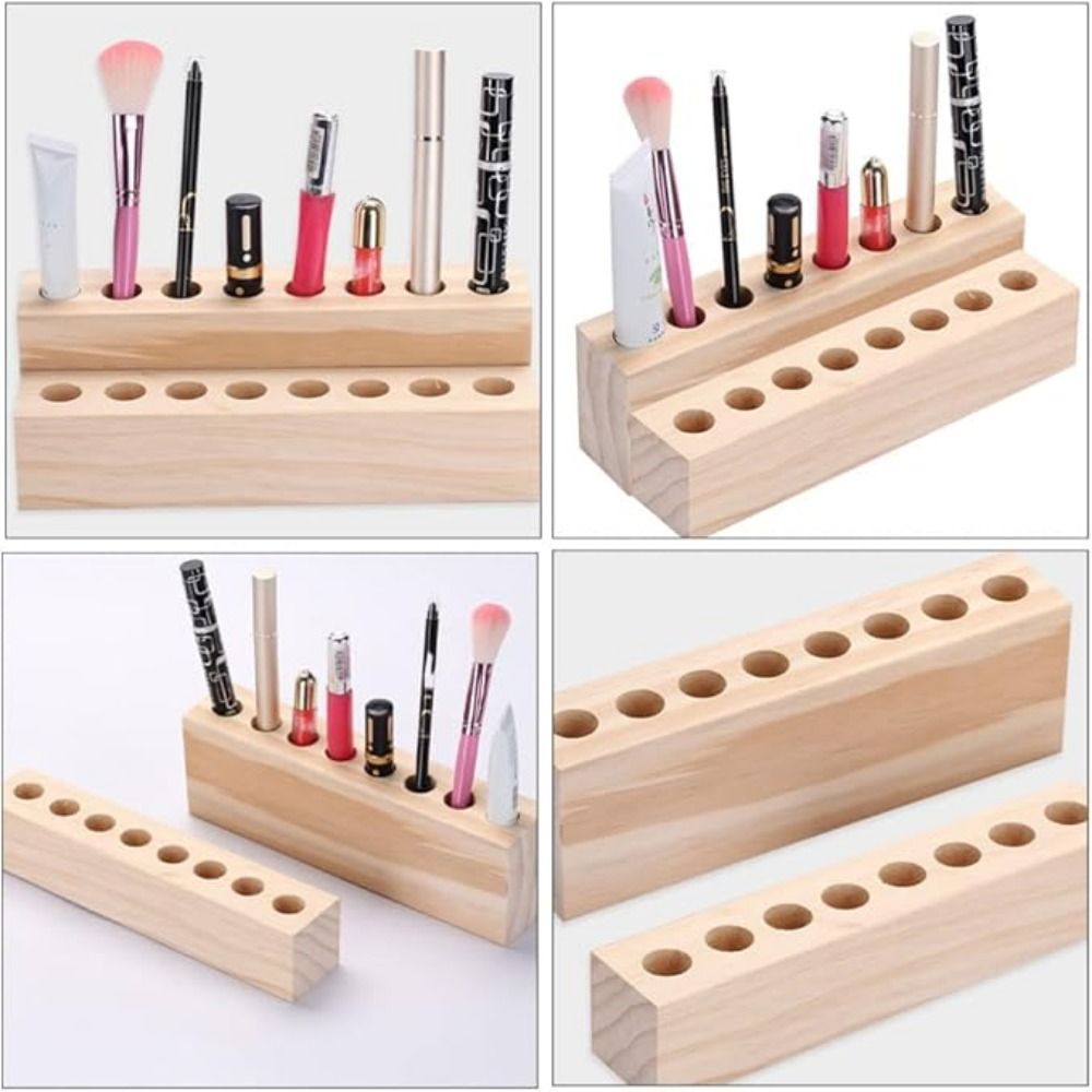 8 Grids Wooden Lipstick Organizer Household Toothbrush Holder Brush Display Case  Desk Accessories
