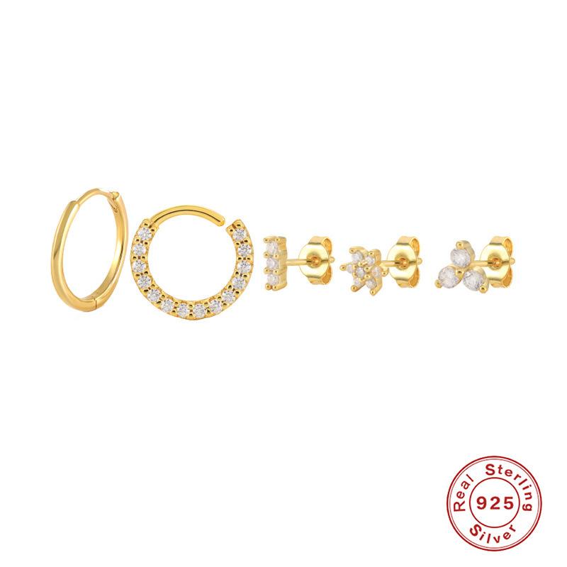 925 Sterlingsilber Ohrringe Fünfteiliges Set Stecker Ohrringe Kombinationsset Blume Perle Augen Klassisches Element Ohrbügel