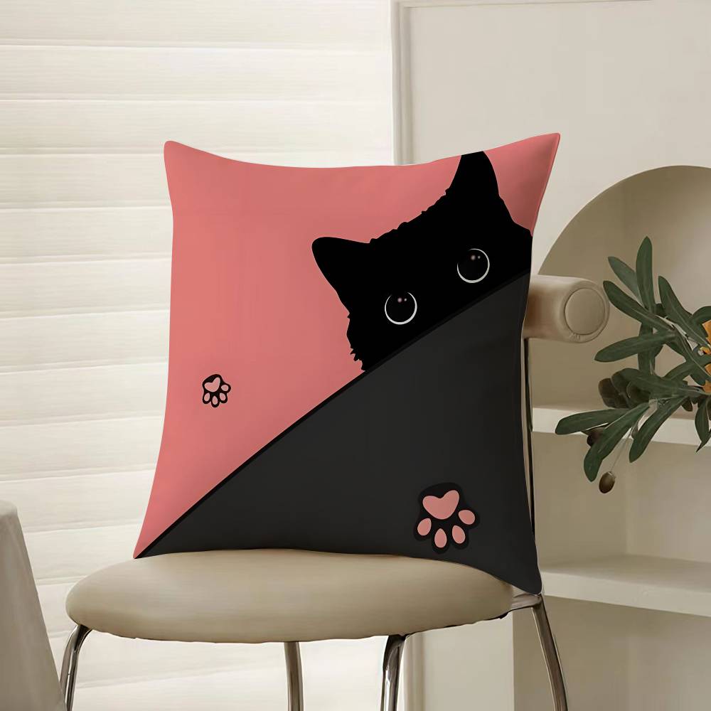 Cartoon Cat Surprise Accompanying Print Pillow Case Comfort Sofa Bed Silky Elegant Invisible Zipper Decorative Cushion Cover