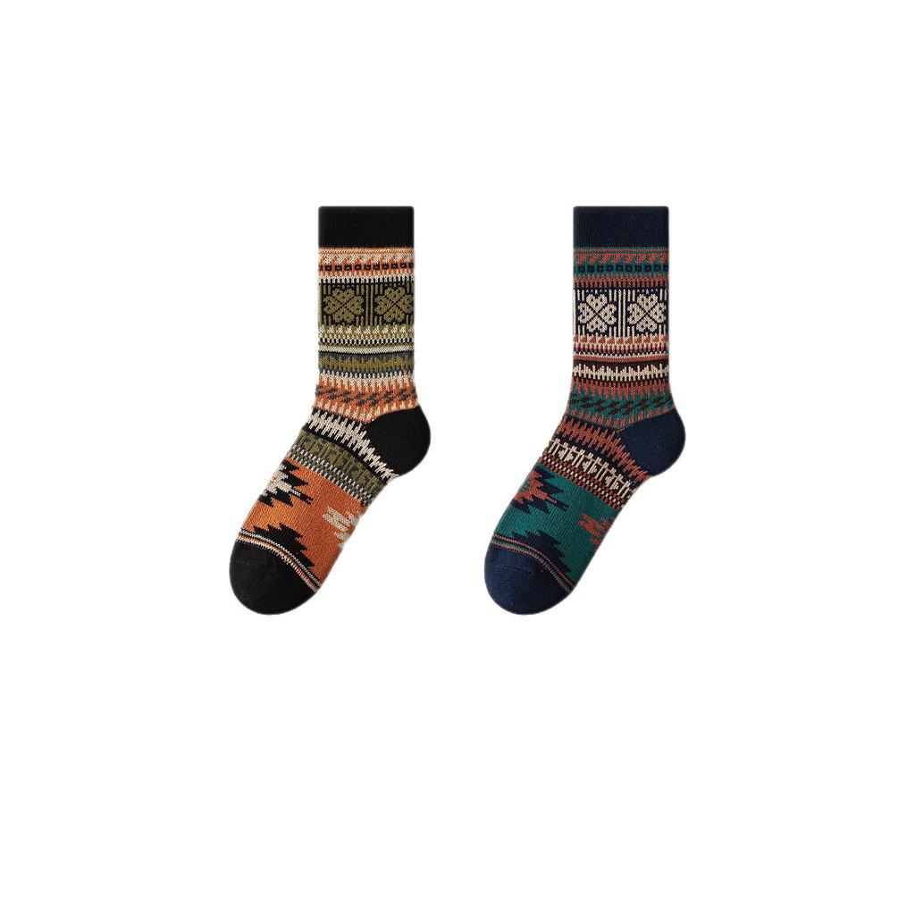 Vintage Women's Mid-calf Fleece Thickened Warm Home Cold-resistant Long Socks Spring and Autumn Girls' Super Thick Cotton Socks Long Calf Socks