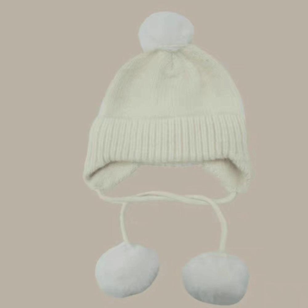 

с вязаной шапкой-бини с помпоном и ушками, утолщенной шапкой-бини, шапкой-ушанкой, для холодной погоды белый