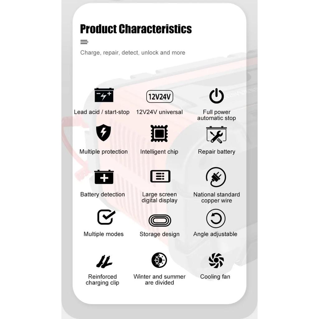7-Segment 10A/5A/6A Car Motorcycle Charger 12V/24V Smart Charger Lithium AGM GEL Lead-Acid LiFePO4 Battery Charger for Car