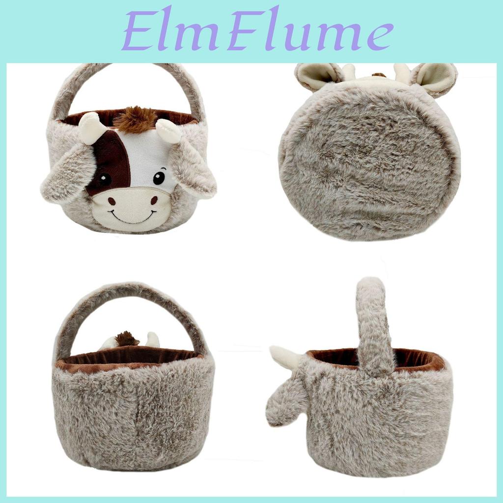 Cow Easter Basket Plush Toy With Pp Cotton For Holiday Gift And Decor