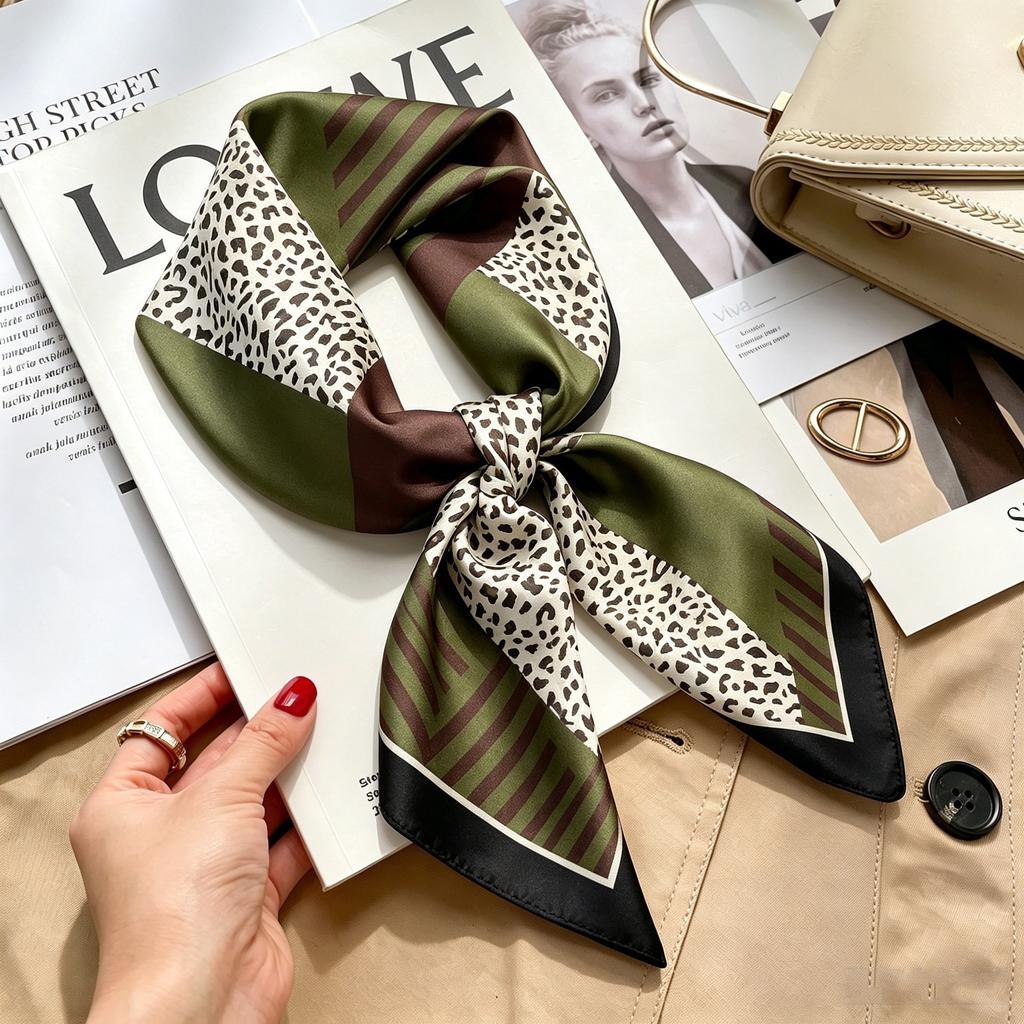 Autumn and winter Maillard cashew square scarf silk scarf women's shirt versatile neck small scarf tied hair decorative scarf
