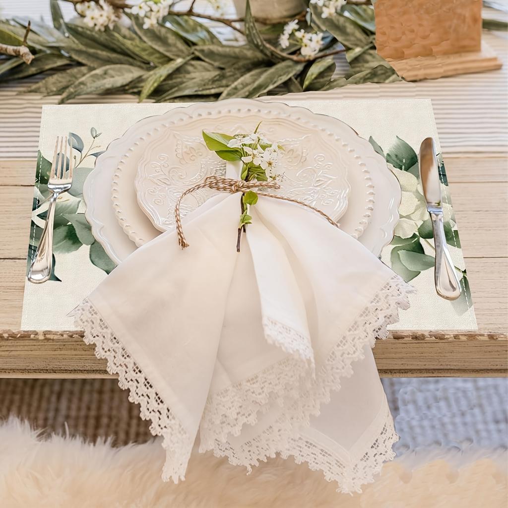 4pcs Eucalyptus Leaves Flowers Spring Summer Seasons Placemats Set of 4 Cloth Table Mats 12 x 18 Inch Party Home Dining Decor