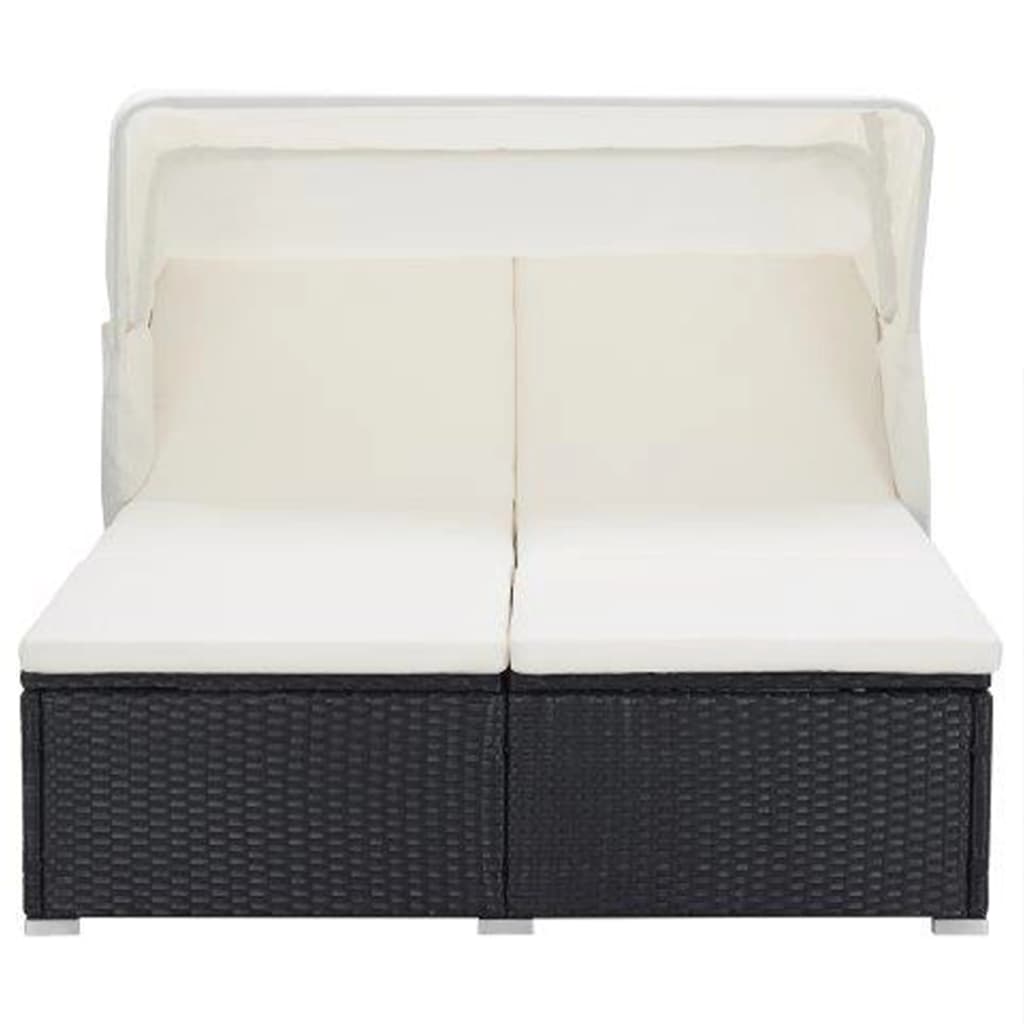 2 Person Sun Lounger with Cushion Poly Rattan Black