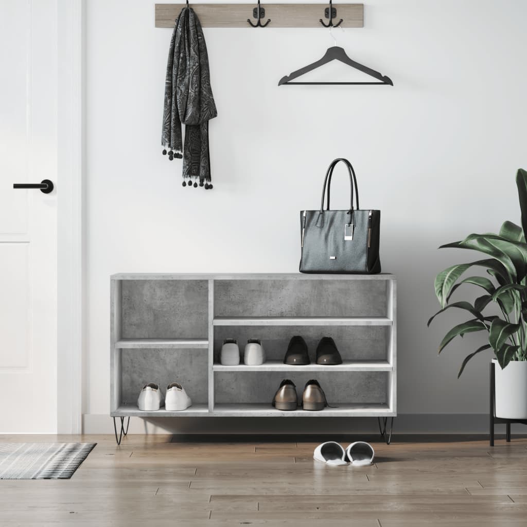 Shoe Rack Concrete Grey 102 X 36 X 60 Cm Wood Based Panel