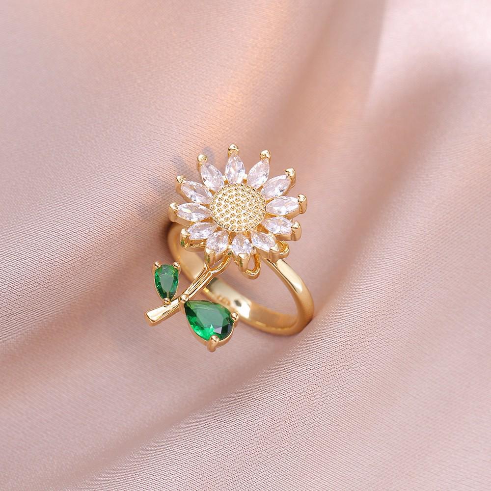 Rotating Sunflower Earrings & Zircon Necklace Set for Women, Japanese-Korean Fashion Niche