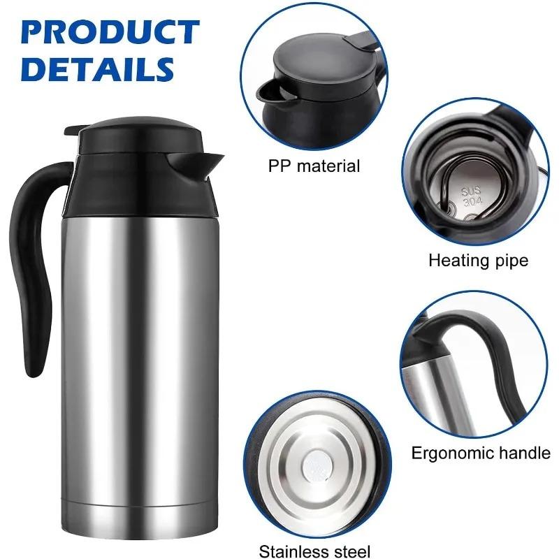 12V 24V Auto Heating Cup 750ML Stainless Steel Car Kettle with Lighter Plug Electric Water Heater Bottle for Travel