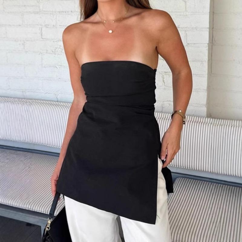 Women S Black Cotton Linen Strapless Fitted Design Tube Top Summer Vest S чёрный